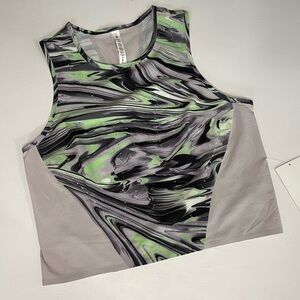 Marble Print Sleeveless Top - Green and Gray